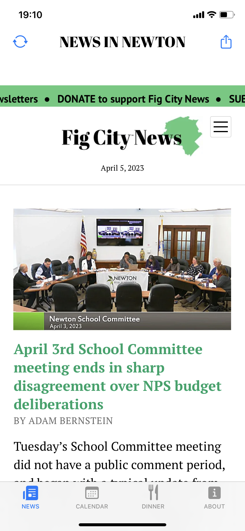 Sample app view of recent news.