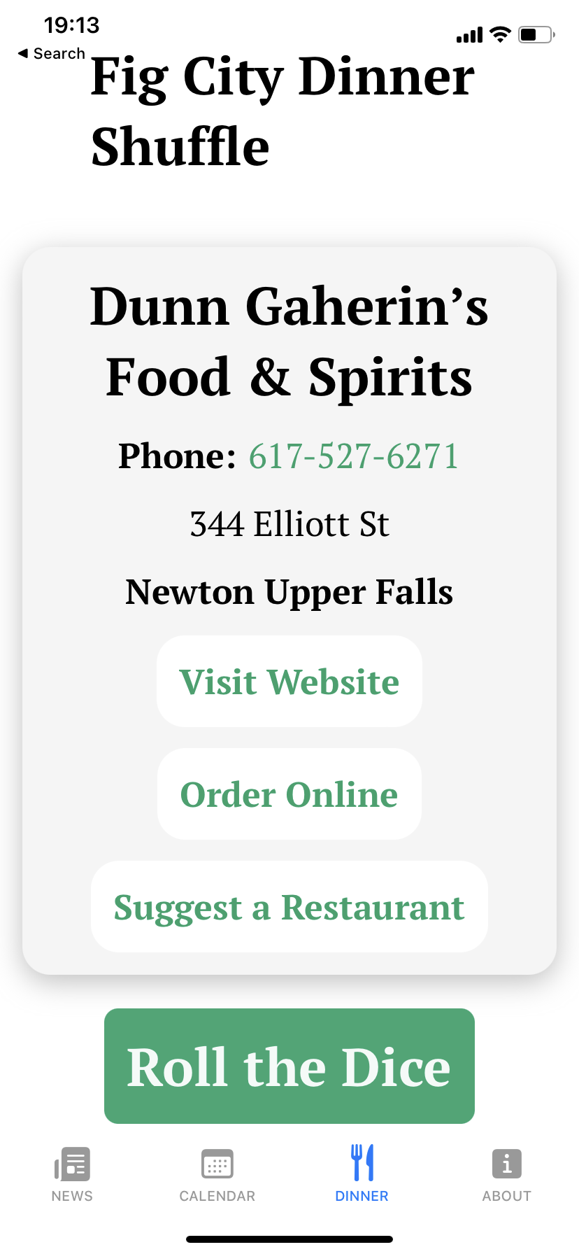  Newton Restaurant chosen at random by the app. 