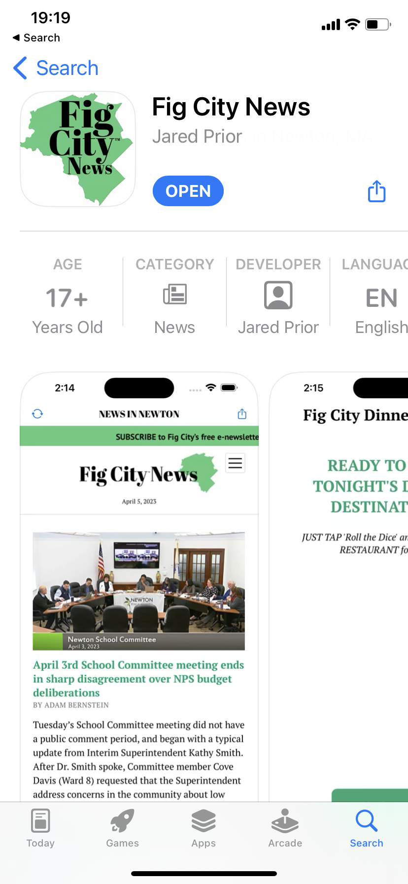 Fig City News app in the Apple App Store. 