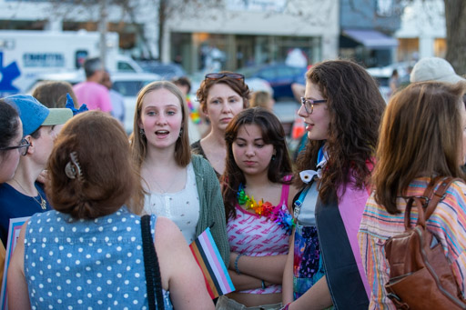 Newton North students debate with anti-Drag Show protesters